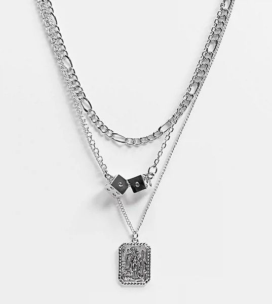 Серебристое многоярусное ожерелье с разными цепочками и подвесками Reclaimed Vintage Inspired-Серебристый