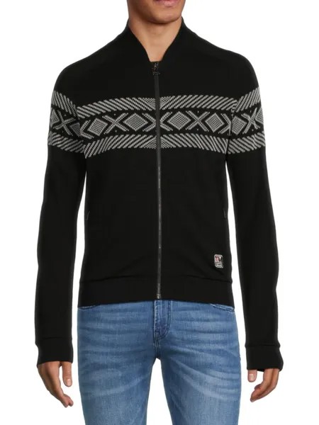 Шерстяной свитер на молнии с геометрическим рисунком Z Zegna, цвет Black Multi
