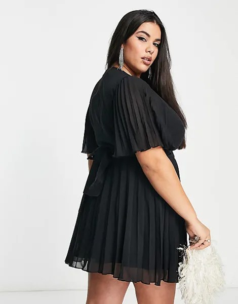 Эксклюзивное черное мини-платье с рукавами-кимоно и завязкой на талии ASOS DESIGN Curve