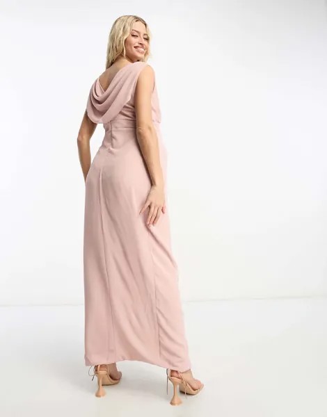 Тиреневое шифоновое платье макси с запахом и воротником-хомутом спереди и сзади TFNC Bridesmaid