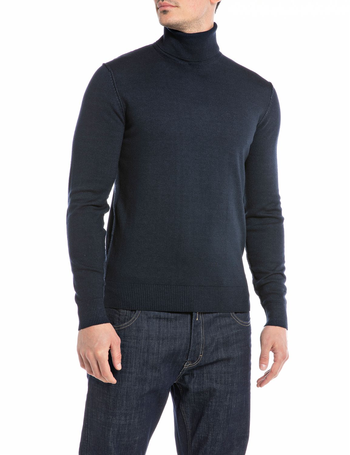 Пуловер Replay Rollkragen Wool Blend Fast Dyed 12 Gg, синий