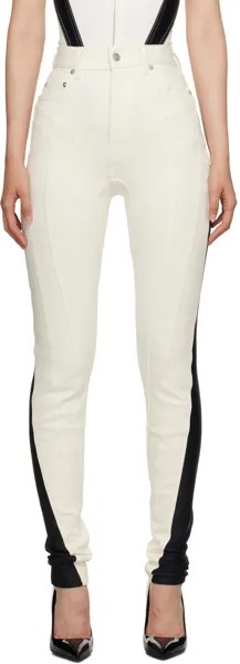 Бело-черные джинсы Mugler со спиральной застежкой