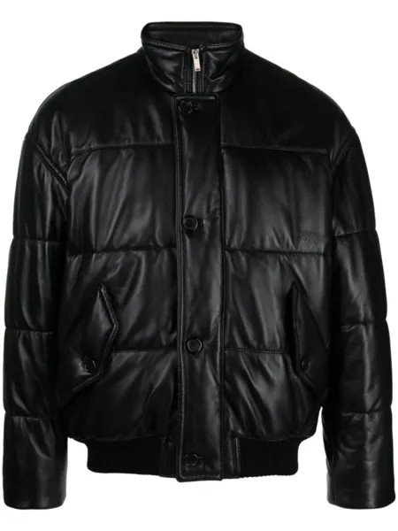 Saint Laurent кожаный пуховик, черный