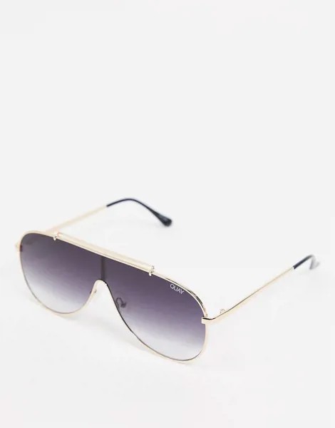 Солнцезащитные очки-авиаторы с золотистой оправой Quay Australia-Черный