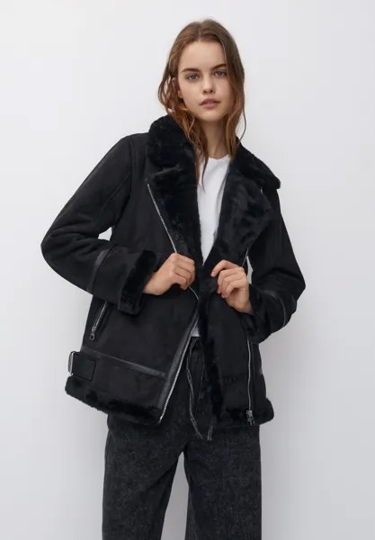 Куртка из искусственной кожи Double-Faced Long PULL&BEAR, черный