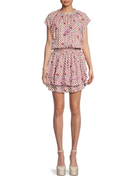 Мини-платье Эльзы с цветочным принтом Poupette St Barth, цвет Pink Multicolor