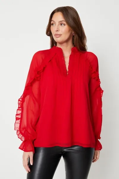 Красная блузка в стиле бохо с оборками Wallis, красный