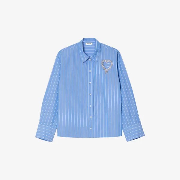 Хлопковая рубашка в полоску с вырезом в форме сердца Sandro, цвет bleus