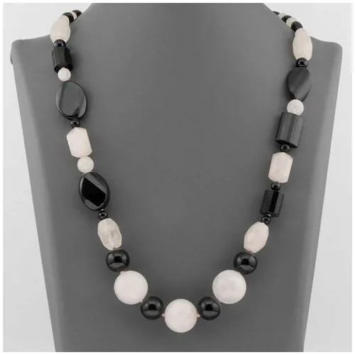 Бусы Minera, розовый кварц, оникс, агат, длина 67 см