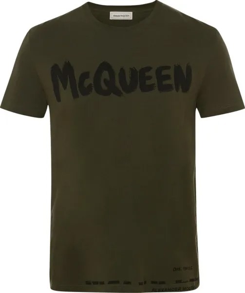 Футболка Alexander McQueen Graffiti Print T-Shirt 'Khaki/Mix', зеленый