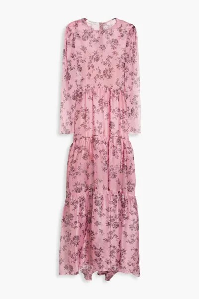 Ярусное платье макси из шелка хаботай с цветочным принтом Philosophy Di Lorenzo Serafini, розовый