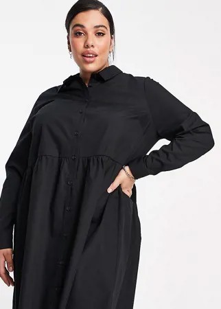 Черное хлопковое платье-рубашка мини свободного кроя ASOS DESIGN Curve-Черный