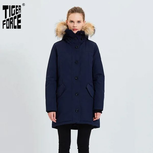 Женская зимняя куртка Tiger Force, теплая непродуваемая парка с капюшоном из натурального меха, уличная зимняя куртка с подкладкой, 2022