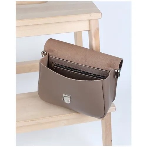 Женская сумка на плечо из натуральной кожи серо-бежевая A001 taupe Divalli