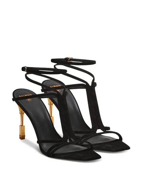 Женские босоножки на высоком каблуке с ремешком на щиколотке Balmain, цвет Black