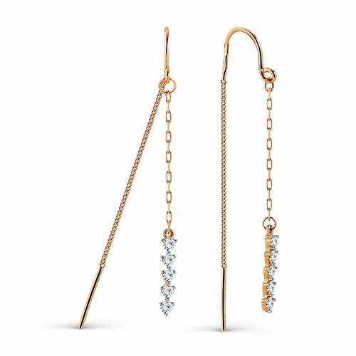 Серьги цепочки Diamant online, золото, 585 проба, фианит, прозрачный