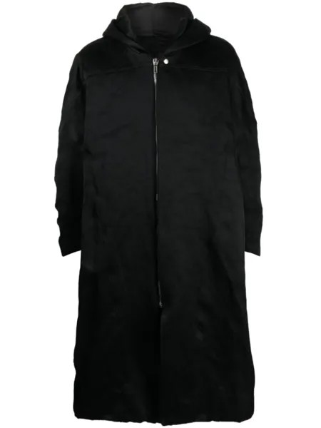 Rick Owens фактурное пальто с капюшоном, черный