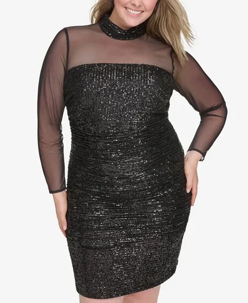 Коктейльное платье больших размеров с иллюзорными рукавами и пайетками Eliza J, черный