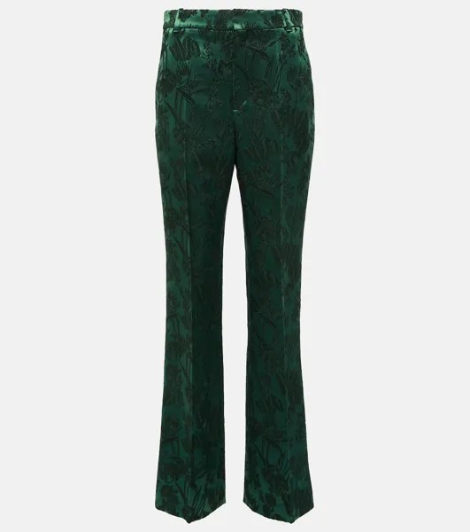 Узкие брюки из жаккардовой шерсти и шелка Chloé, зеленый