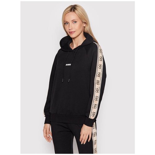Худи GUESS, силуэт прямой, средней длины, капюшон, размер M, черный
