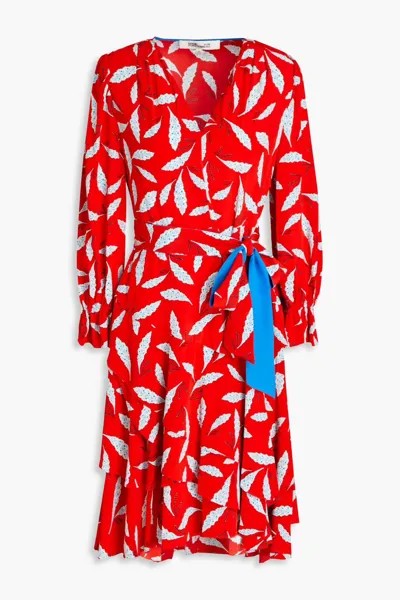 Платье Delucca из крепдешина с оборками и цветочным принтом Diane Von Furstenberg, красный
