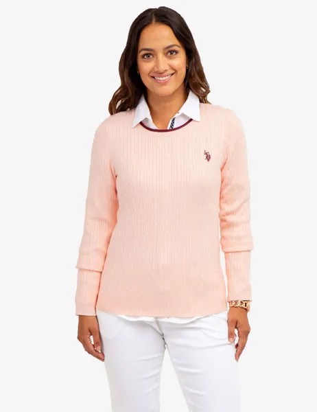Свитер U.S. Polo Assn. Tipped Soft Cable Crew Neck, светло-розовый