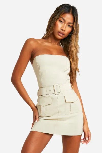 Бенгалинское мини-платье Bandeau Utility boohoo, бежевый