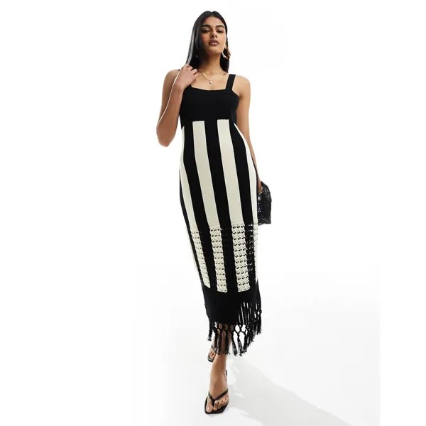 Платье & Other Stories Knitted Midi With Crochet Tassel Hem Detail, черный/белый