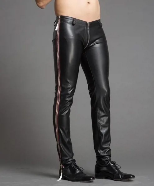 Весенние новые мужские сексуальные эластичные кожаные брюки на молнии мотоциклетные модные повседневные черные брюки для представлений 2022 мужские фотобрюки 29-39