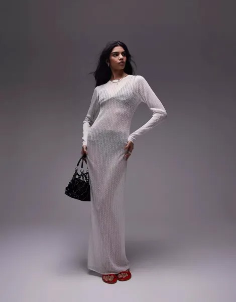 Платье макси Topshop Knitted Sheer, светло-серый