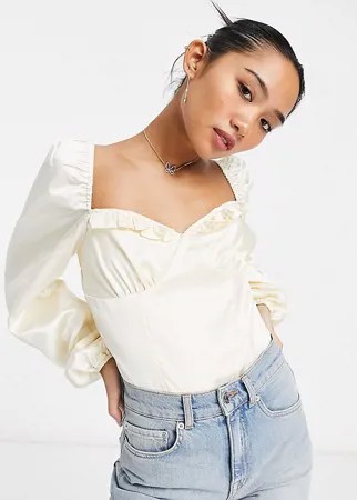 Атласное боди цвета экрю Collective The Label Petite-Белый