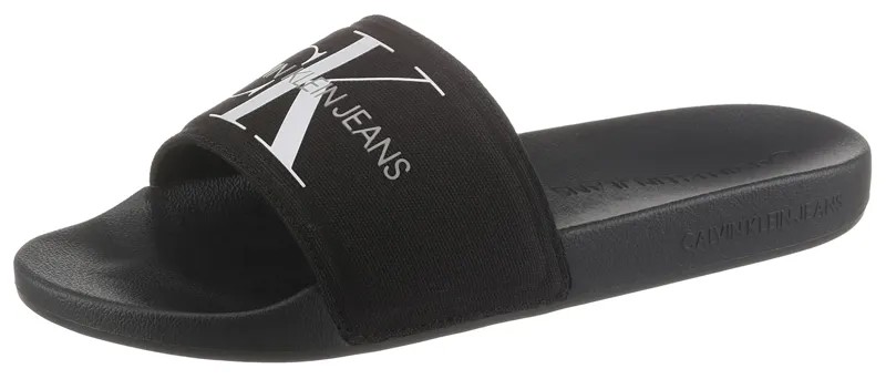 Мюли Calvin Klein Jeans, летние туфли, тапочки, шлепанцы для бассейна, с привлекательным логотипом, ширина E, черный