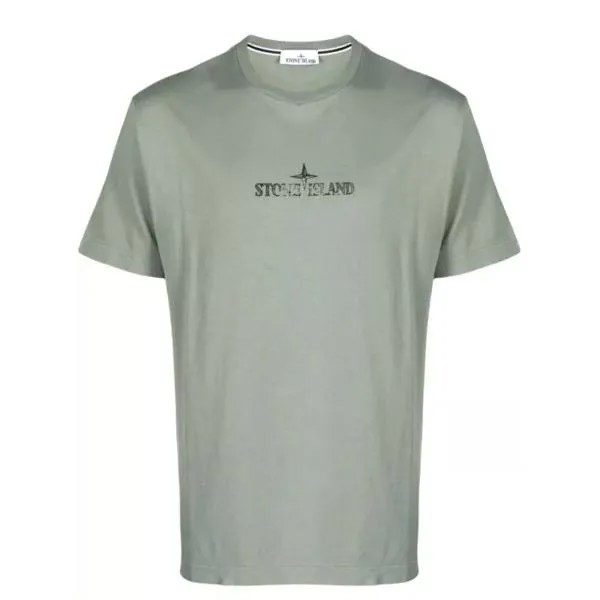 Футболка sage green logo-print cotton t-shirt Stone Island, серый