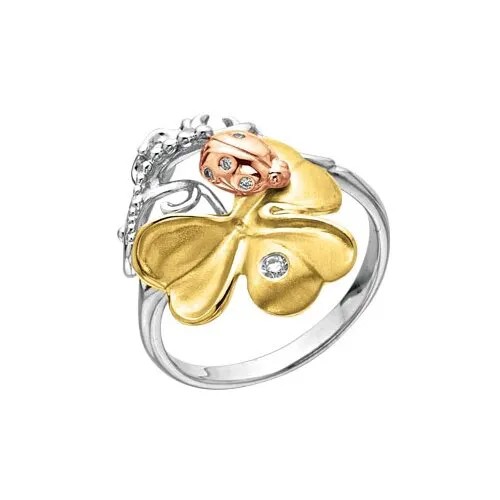 Перстень Альдзена Клевер К-14040, комбинированное золото, 585 проба, родирование, бриллиант, размер 18, желтый, розовый