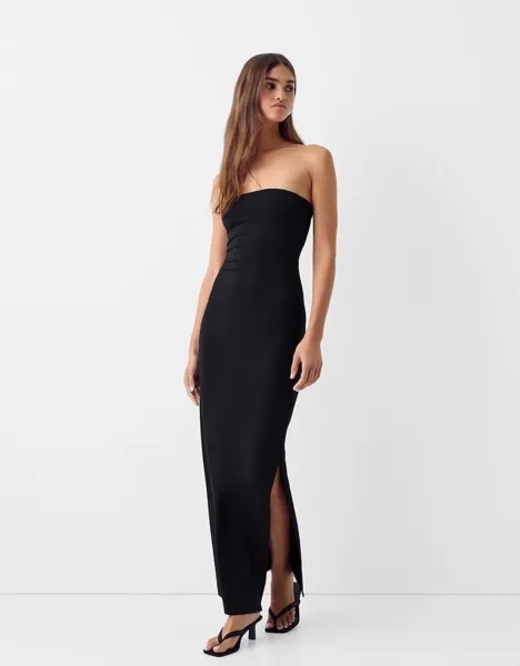 Платье миди с вырезом бандо Bershka, черный