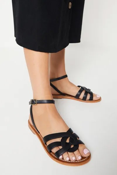 Очень широкие кожаные плетеные сандалии на плоской подошве Jaleesa Dorothy Perkins, черный