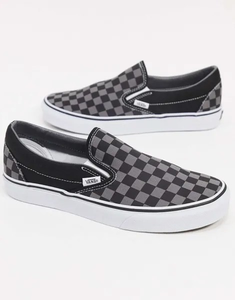 Кроссовки без шнуровки Vans Classic в черно-серую шахматную клетку
