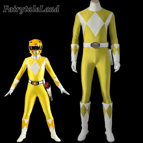 Zyuranger, тигр, Рейнджер, мальчик, косплей, одежда на Хэллоуин, костюмы Men, Рейнджер, желтый рейнджер, Boi, комбинезон из спандекса, изготовленный н...