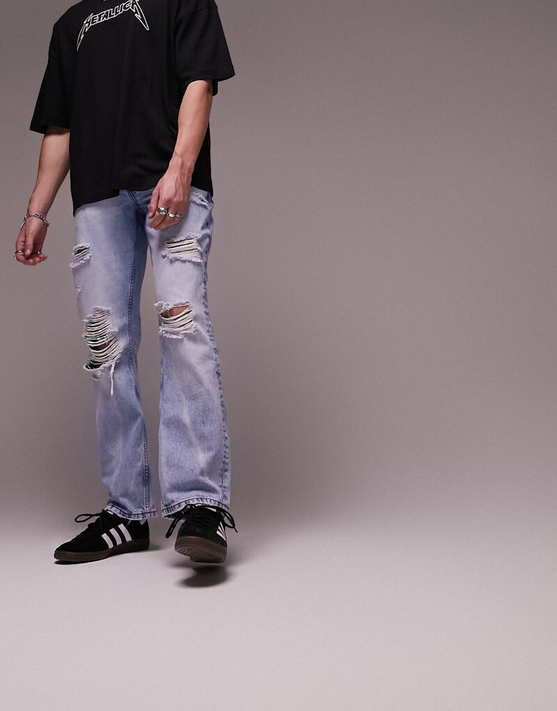 Светлые рваные джинсы свободного кроя Topman