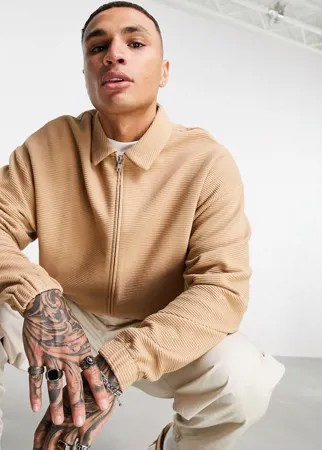 Oversized-куртка Харрингтон из светло-коричневого трикотажа в рубчик ASOS DESIGN-Коричневый цвет