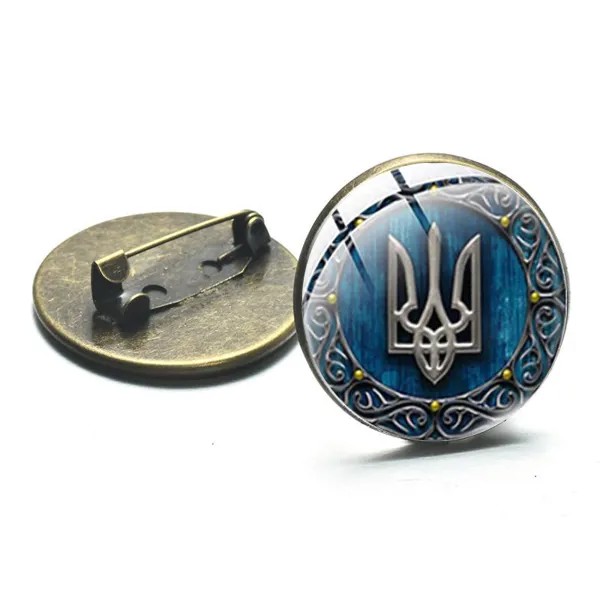 Тризуб Украина Значок Брошь Украинский символ Руна Узор Стекло Круглые Значки для одежды Для мужчин Женщины