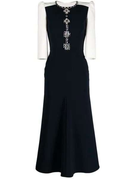 Платье с кристаллами в стиле колор-блок Jenny Packham, синий