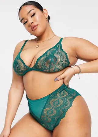 Зеленые кружевные трусики с завышенной талией ASOS DESIGN Curve Rosie-Зеленый цвет