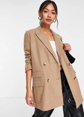 Светло-коричневый шерстяной двубортный пиджак Selected Femme-Коричневый цвет