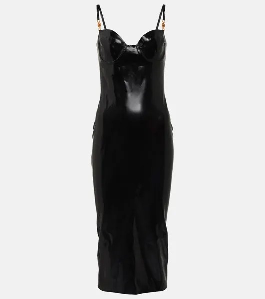 Латексное платье миди с декором Medusa VERSACE, черный