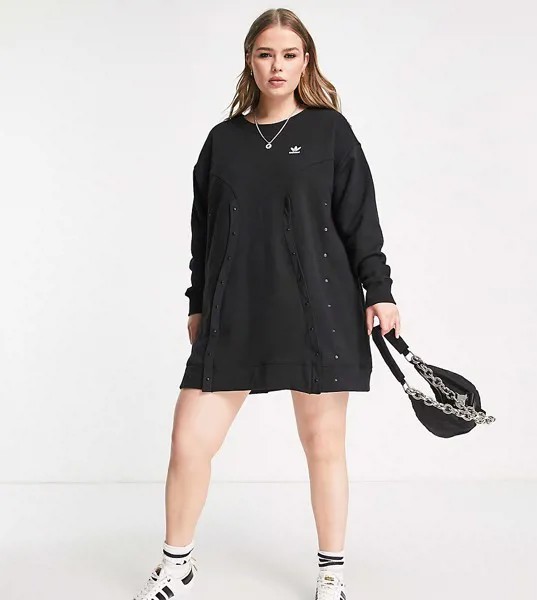 Черное платье-свитер с кнопками adidas Originals Plus Always-Черный