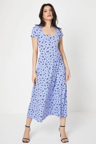 Платье миди с квадратным вырезом и короткими рукавами Ditsy Dorothy Perkins, синий
