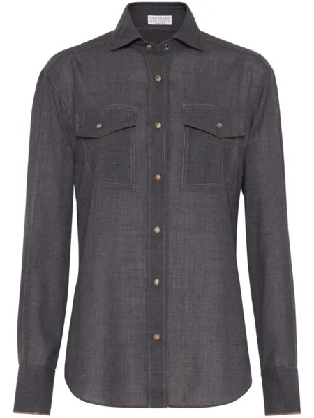 Brunello Cucinelli рубашка из вирджинской шерсти с декором Monili, серый