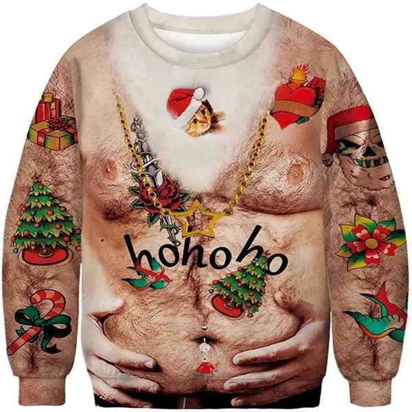 Мужская Рождественская 3D-печать Свободная мода Круглая шея Снежинка Святой свитер Повседневная тенденция Мужская толстовка