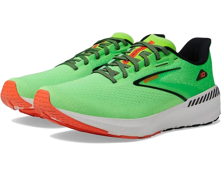 Кроссовки Brooks Launch GTS 10, цвет Green Gecko/Red Orange/White